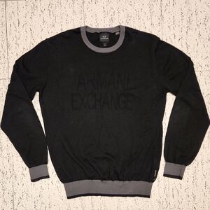 Armani Exchange Spellout Logo Pullover Crewneck Knit Sweater Grey And Black
